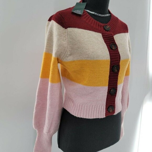 Wild Fable Cardigan Sweater Multicolor Striped Cropped Full Button Womens - Picture 3 of 9